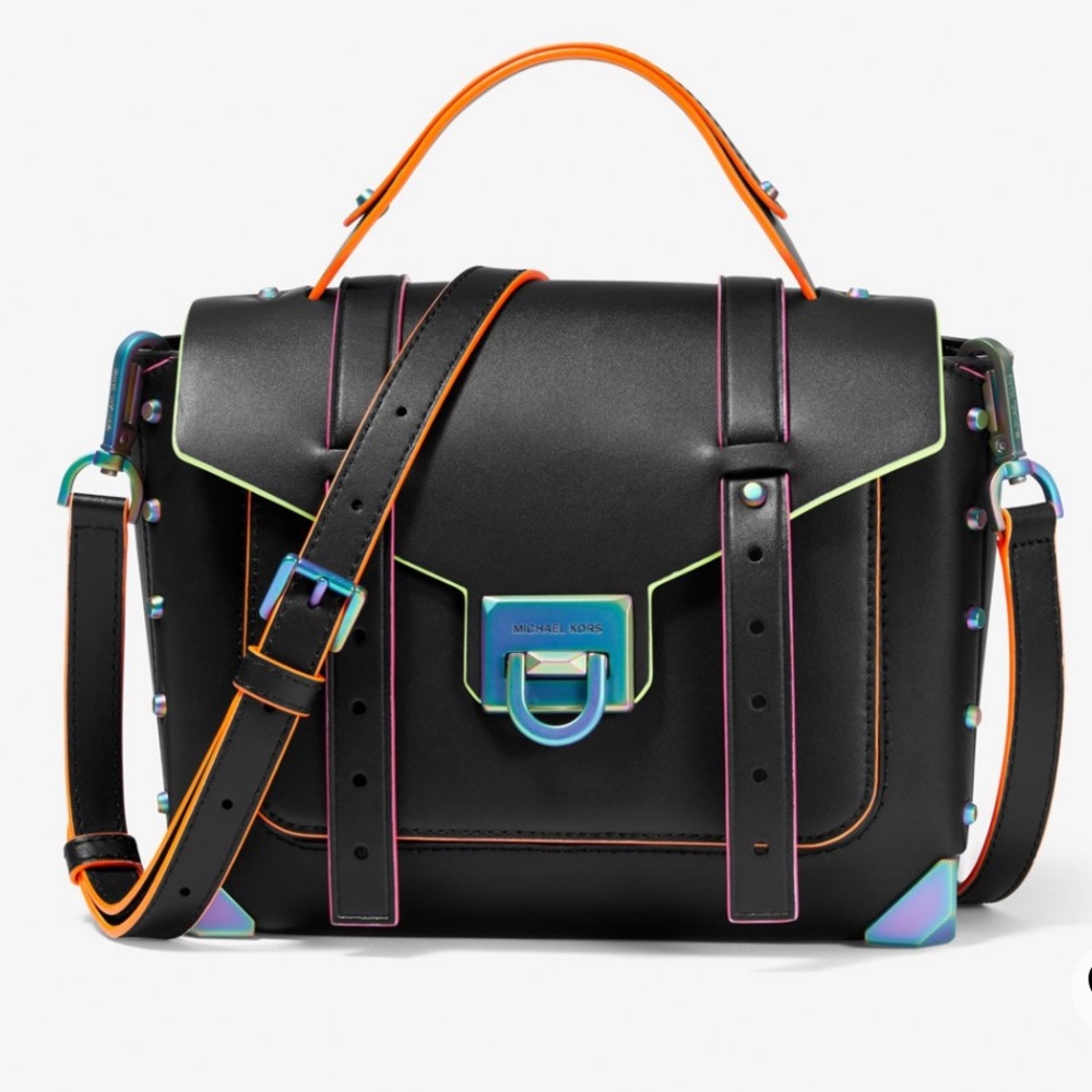 NWT Michael Kors Manhattan Medium Contrast Trim Leather Satchel